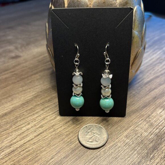 Handmade Stacked Bead Dangle Earthy Natural Earrings NEW - Picture 2 of 2